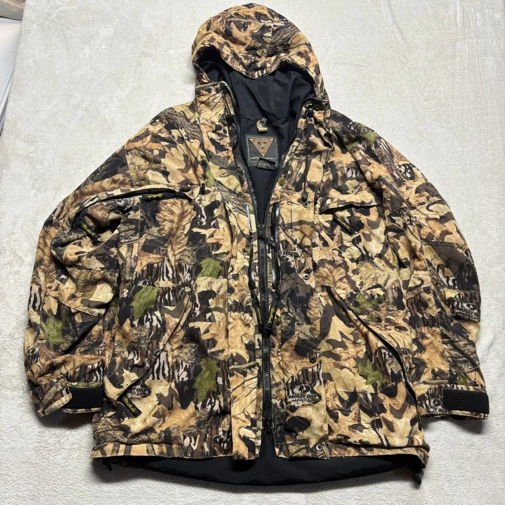 Weatherby Jacket Mens L Mossy Oak Forest Floor Camo Waterproof EUC